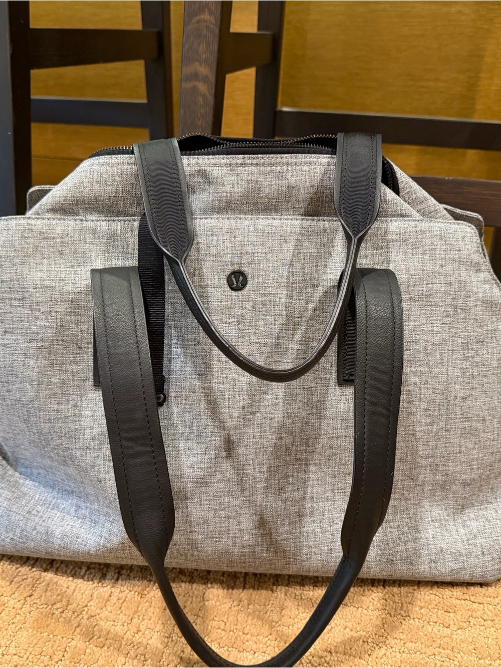 lululemon athletica Gray Duffel Tote Bag with Black Straps